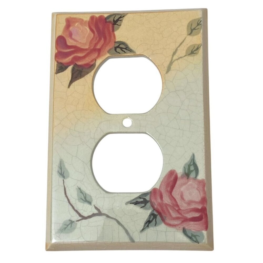 Ceramic Duplex Outlet Cover Pink Roses Made in Canada